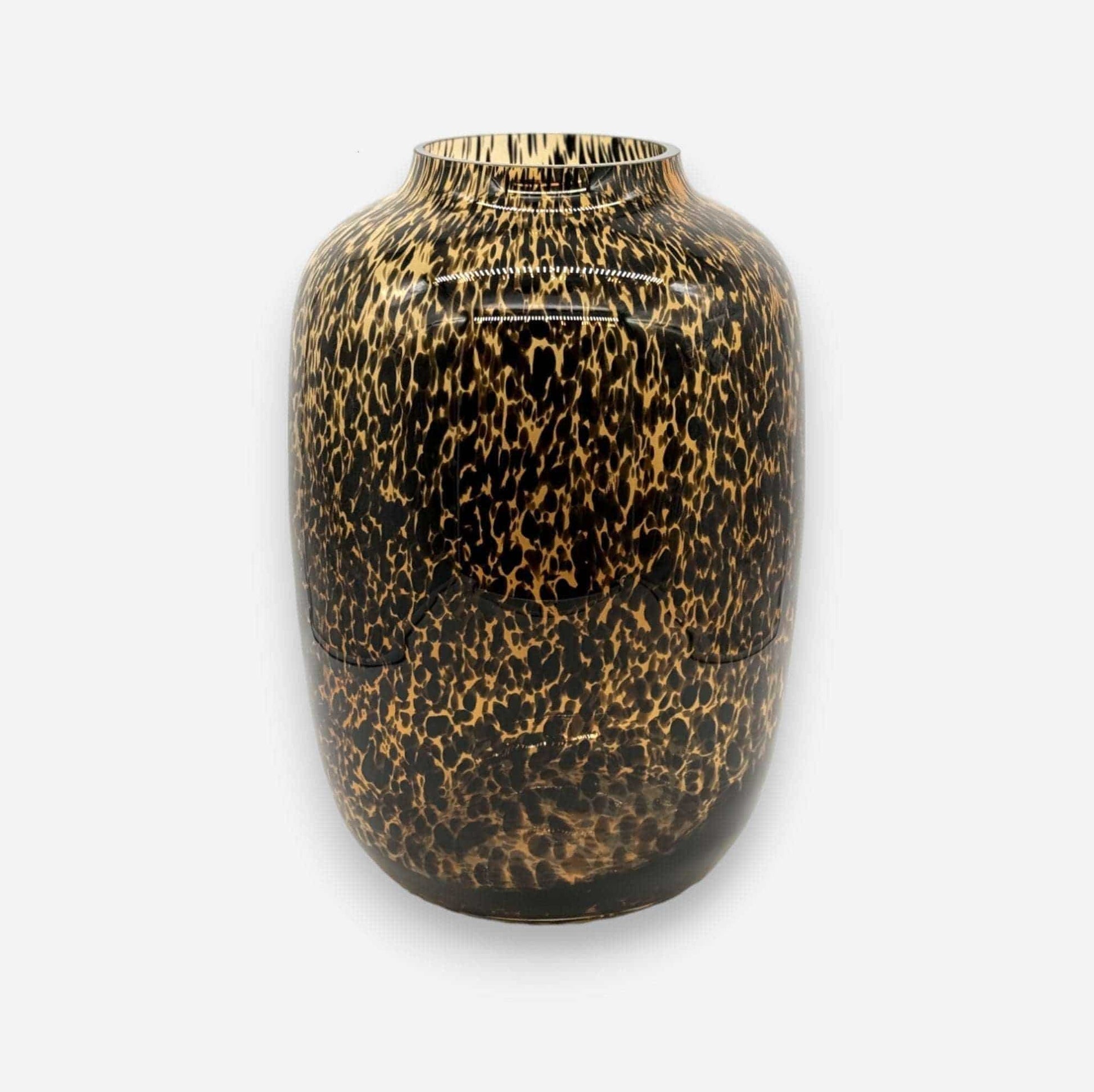 Glasvase, Dekovase aus Glas Leopardenmuster schwarz Ø 28.5cm x 40cm | Léopard Vasen von Dekocandle