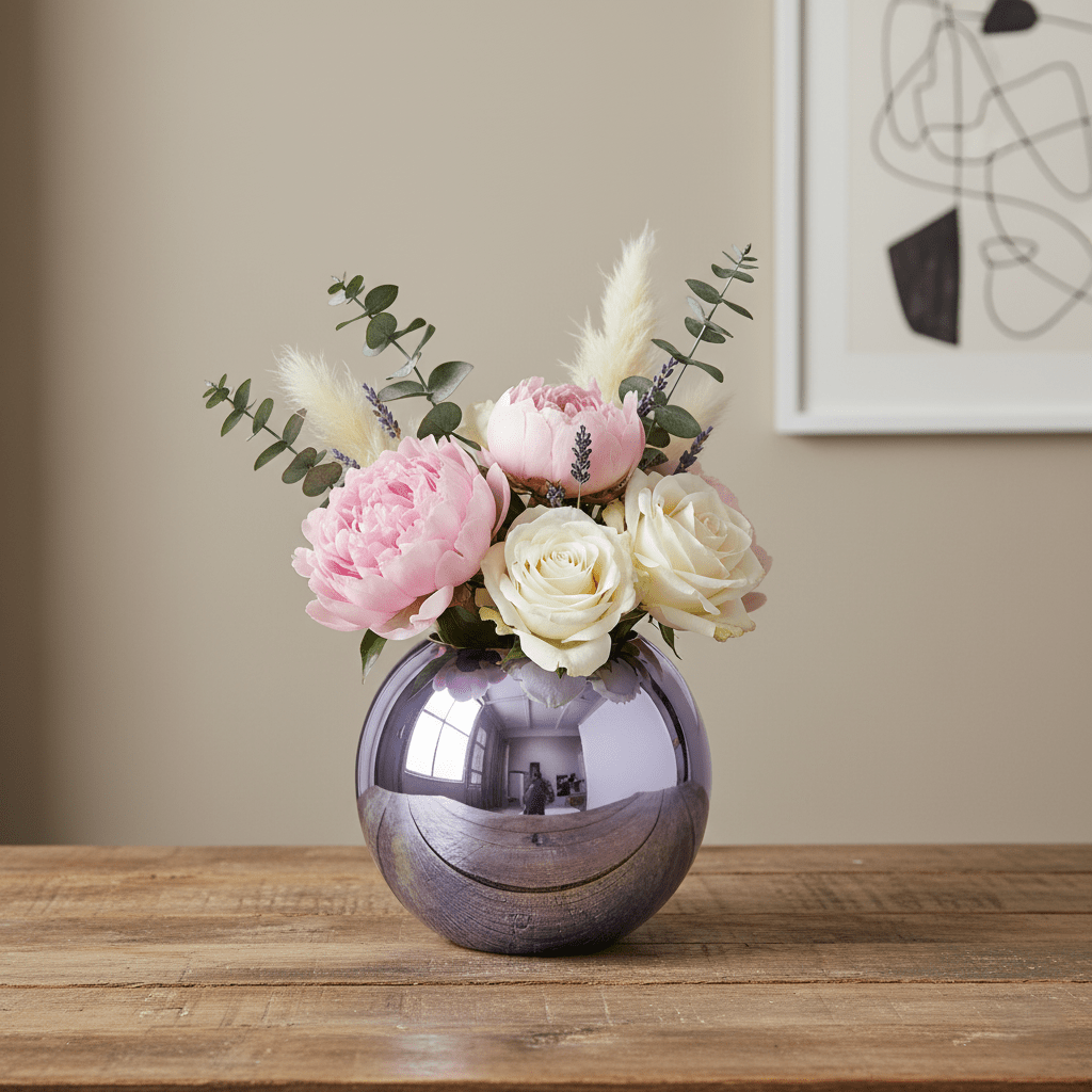 Glasvase, Dekovase aus Glas lila glänzend rund H 20cm x Ø 23cm | Boule Vasen von EDG