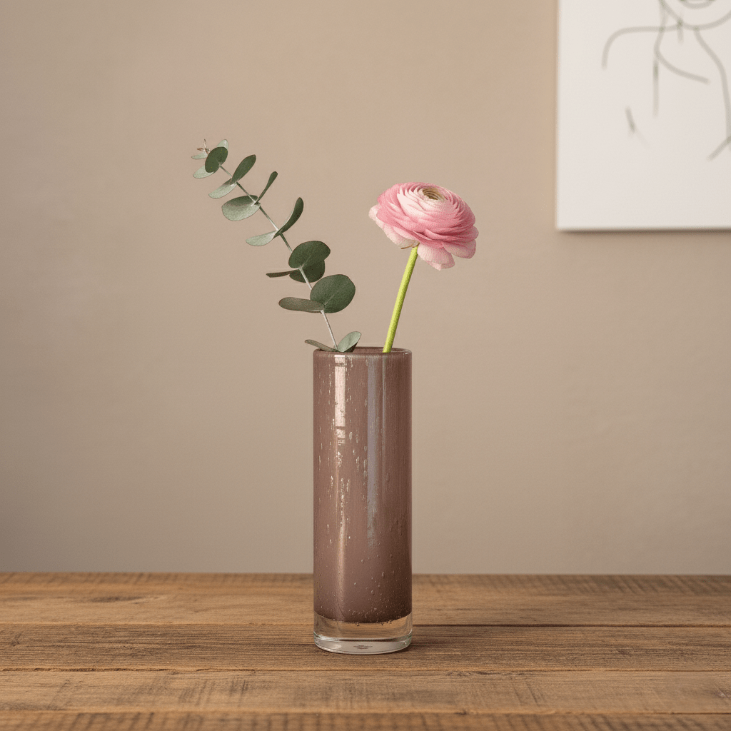 Glasvase, Dekovase aus Glas Luftbläschen lila rosa schmal Zylinderform Ø 6.5cm x 20cm | Felice Vasen von Dekocandle