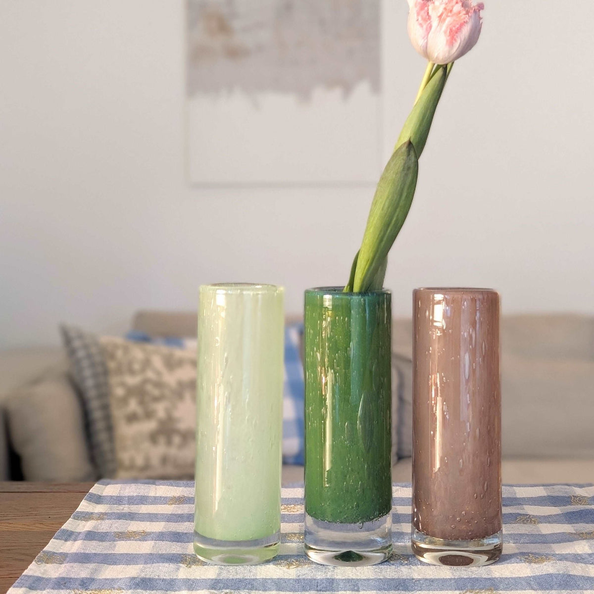 Glasvase smaragd grün Luftbläschen – schmale Vase Glas