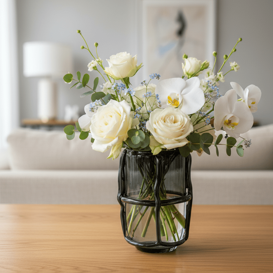Glasvase, Dekovase aus Glas mit Bandstruktur rauchgrau H 27.5cm x B 20.5cm x T 13cm | Noira Vasen von Light & Living