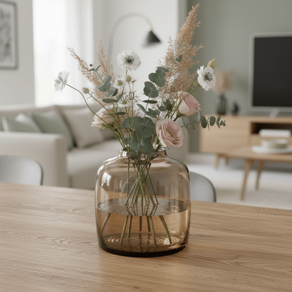 Glasvase, Dekovase aus Glas mundgeblasen braun mocca transparent Ø 25cm x H 25cm | Bartelle Vasen von Vase The World