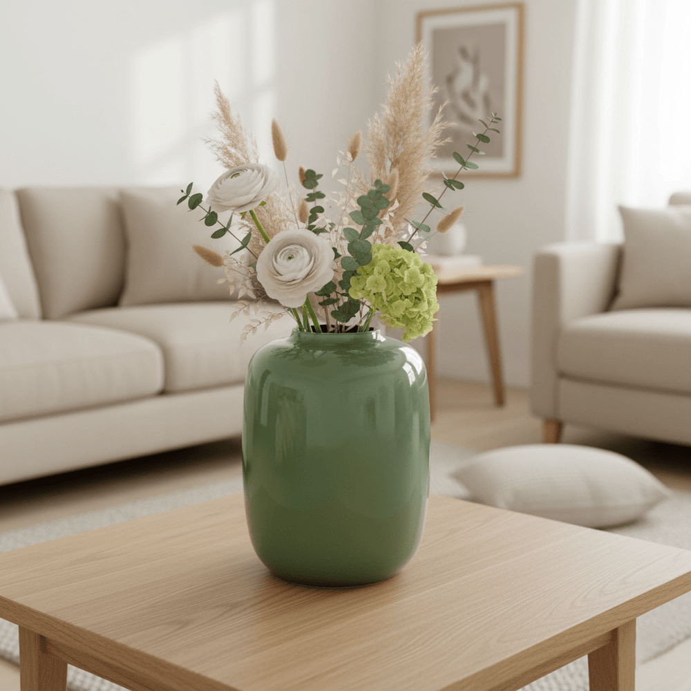 Glasvase, Dekovase aus Glas mundgeblasen pastell grün moosgrün glänzend Ø 21cm x H 29cm | Artelle Vasen von Vase The World
