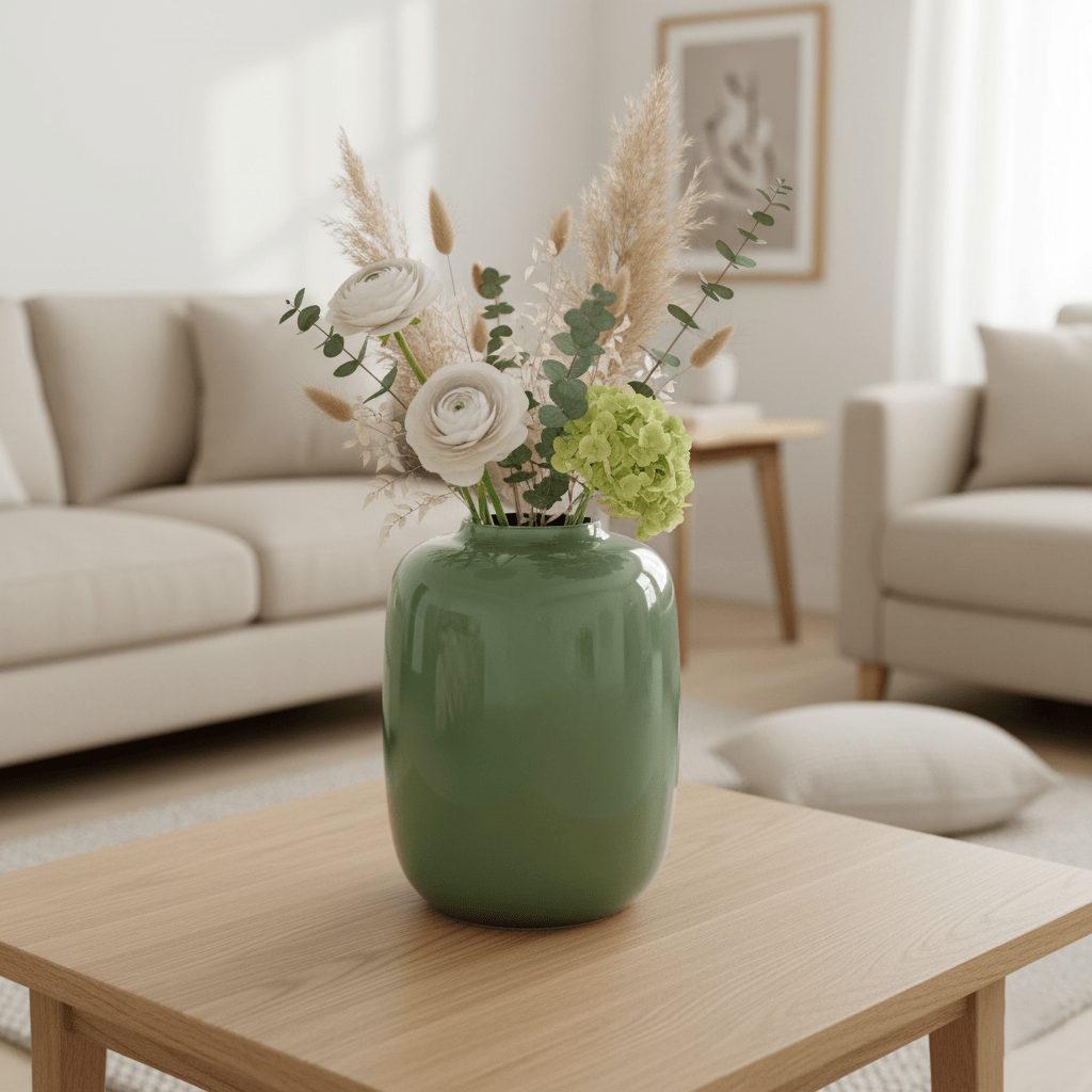 Glasvase, Dekovase aus Glas mundgeblasen pastell grün moosgrün glänzend Ø 21cm x H 29cm | Artelle Vasen von Vase The World