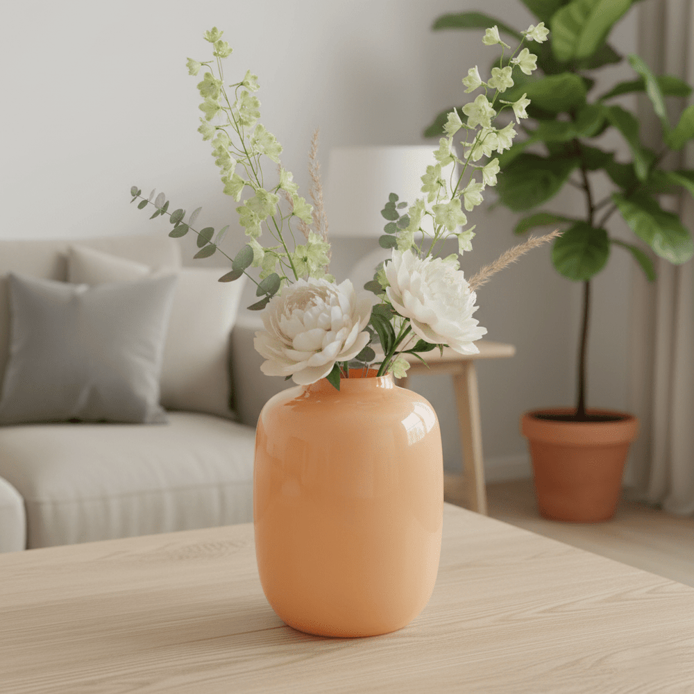Glasvase, Dekovase aus Glas mundgeblasen pastell pfirsich glänzend Ø 21cm x H 29cm | Artelle Vasen von Vase The World