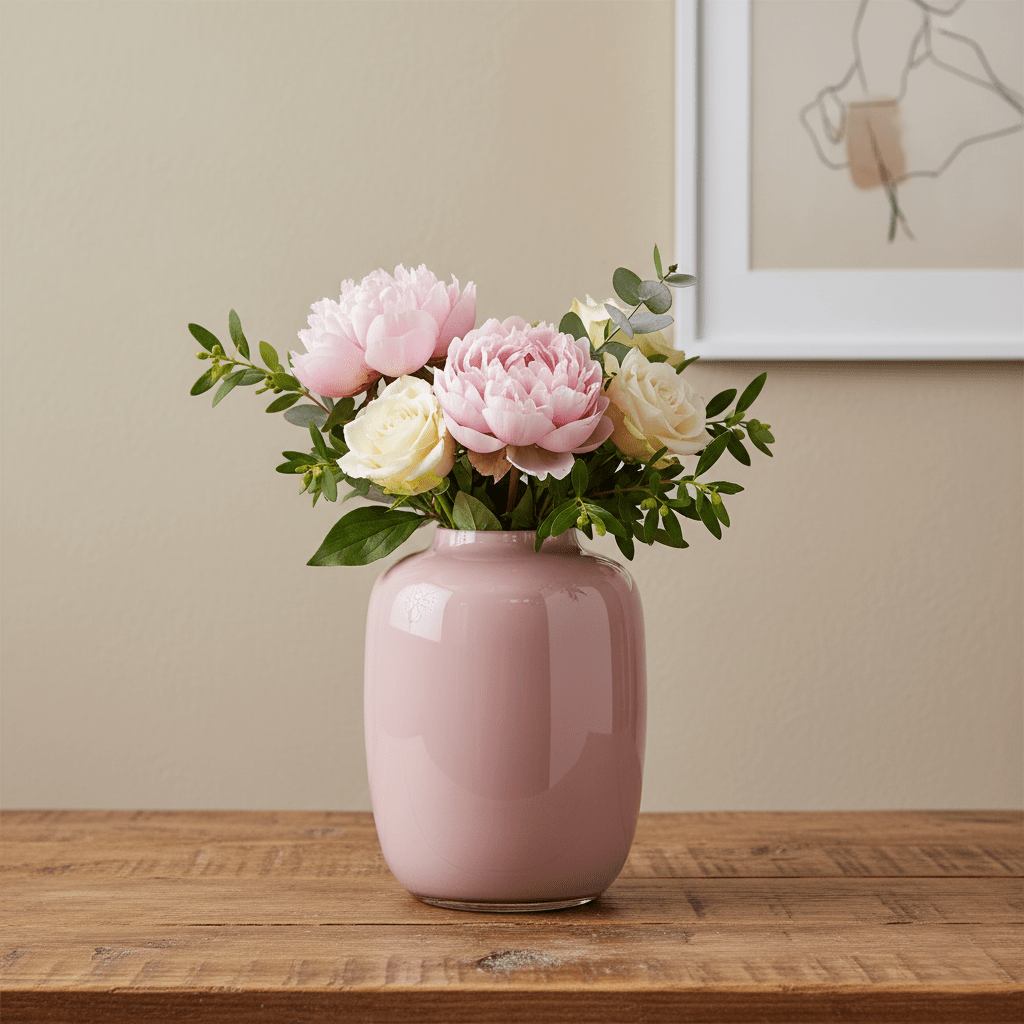 Glasvase, Dekovase aus Glas mundgeblasen pastell rosa glänzend Ø 21cm x H 29cm | Artelle Vasen von Vase The World