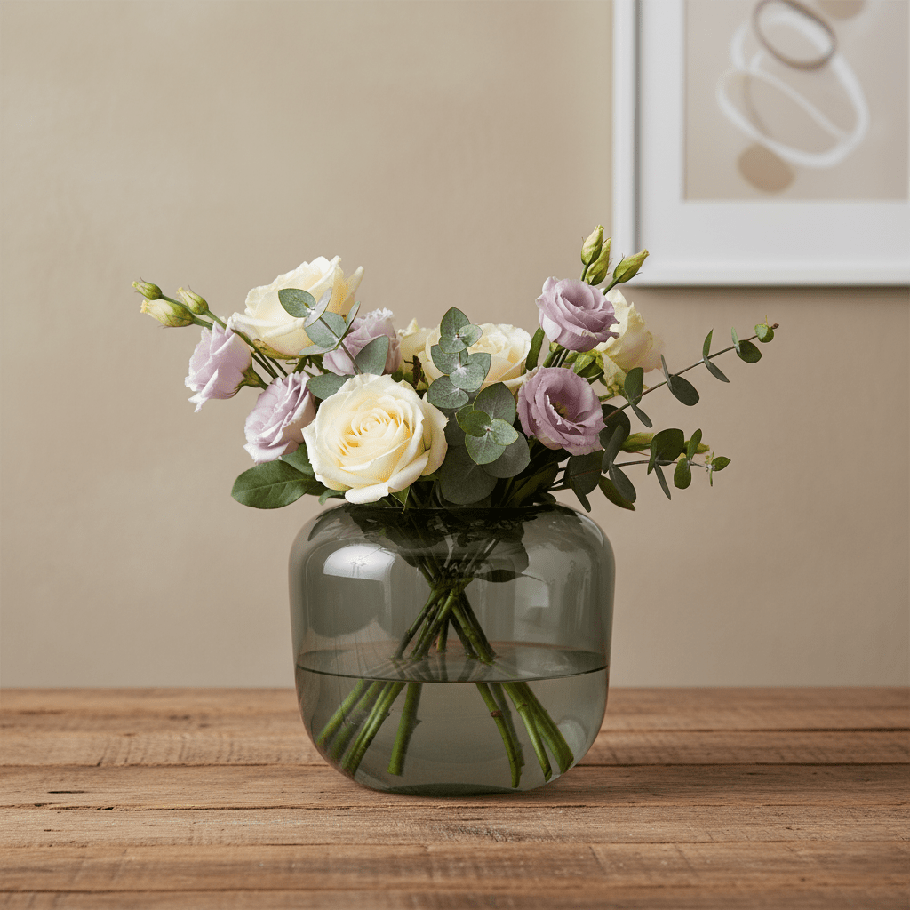 Glasvase, Dekovase aus Glas mundgeblasen schwarz grau transparent Rauchton B 24cm x H 20cm | Lucas Vasen von Dekocandle