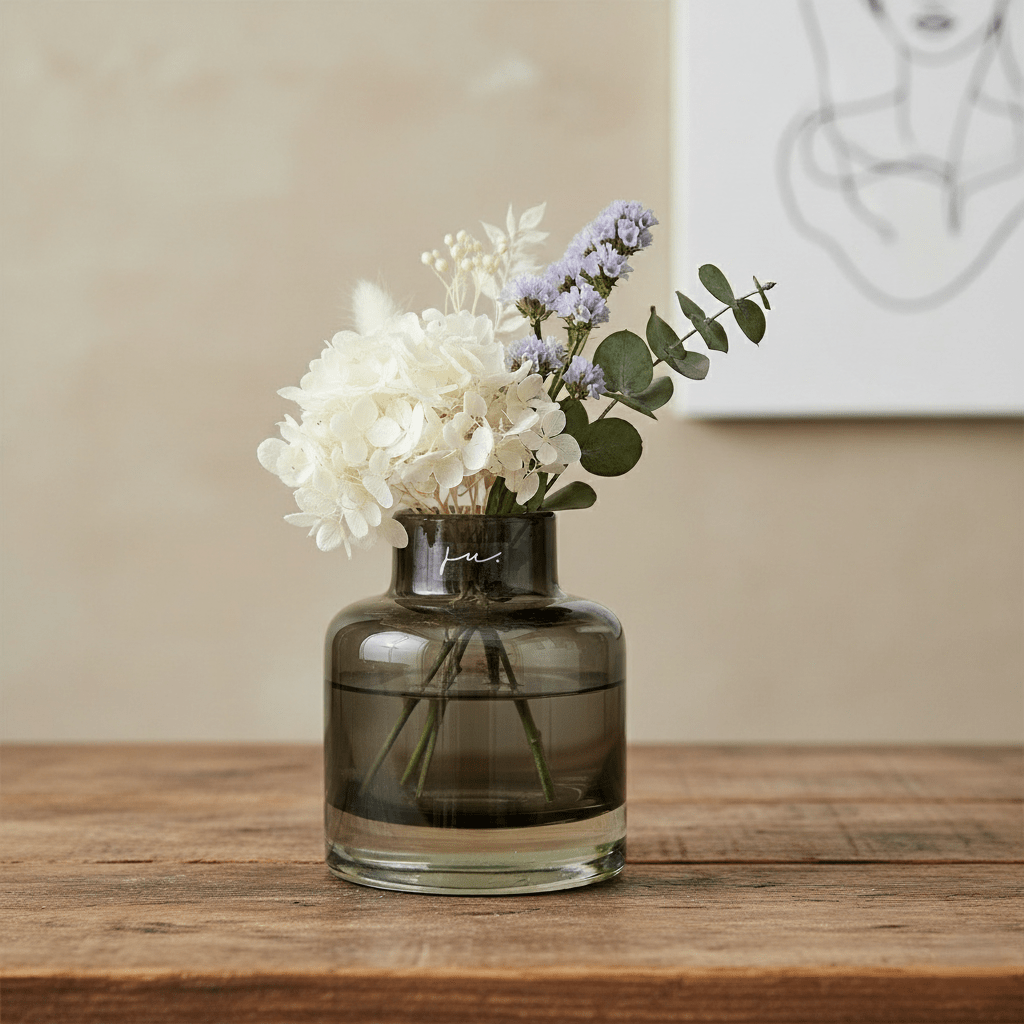 Glasvase, Dekovase aus Glas mundgeblasen schwarzgrau transparent Zylinderform B 11.5cm x H 14cm | Frédéric Vasen von Ju.