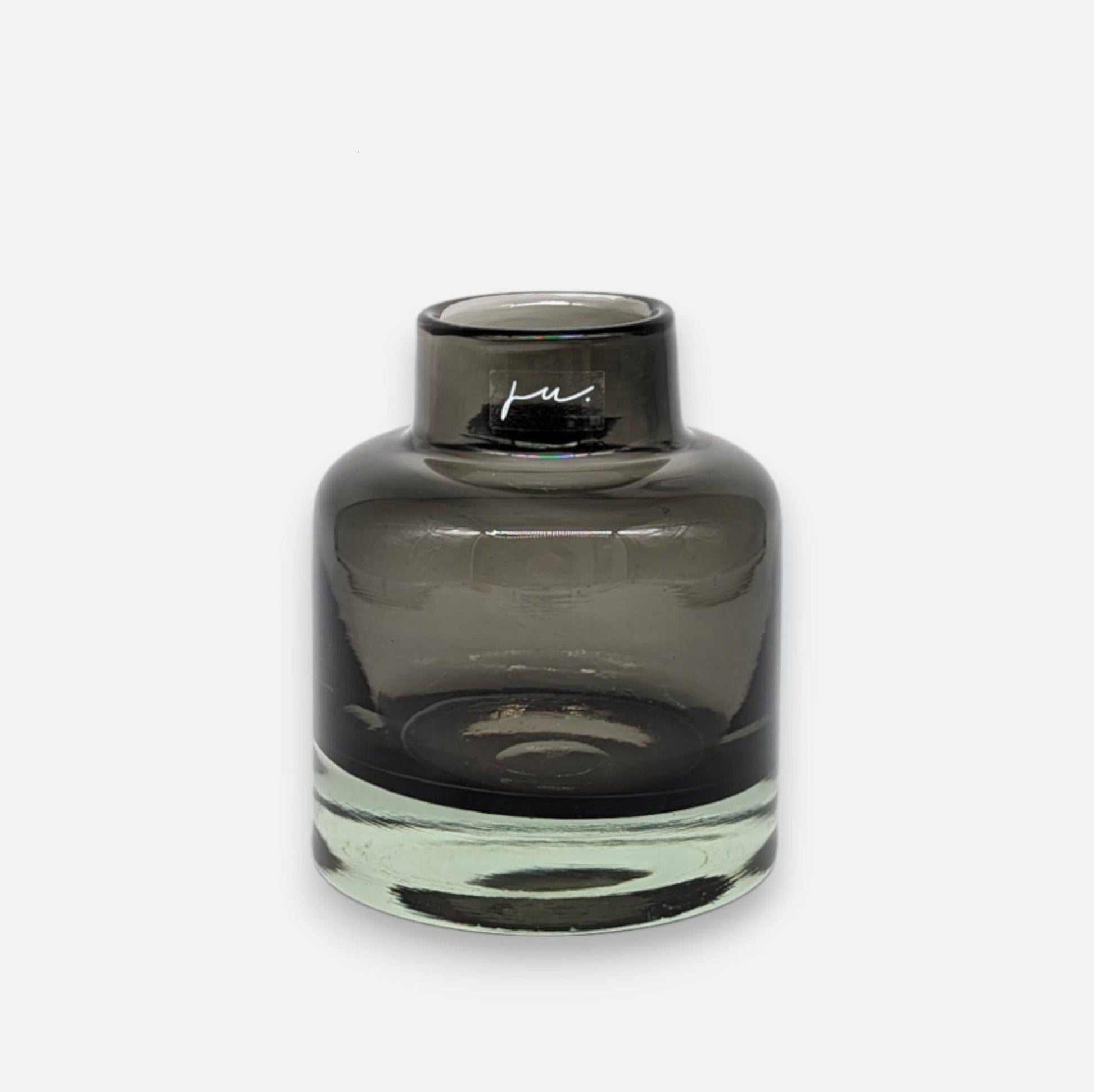 Glasvase, Dekovase aus Glas mundgeblasen schwarzgrau transparent Zylinderform B 11.5cm x H 14cm | Frédéric Vasen von Ju.