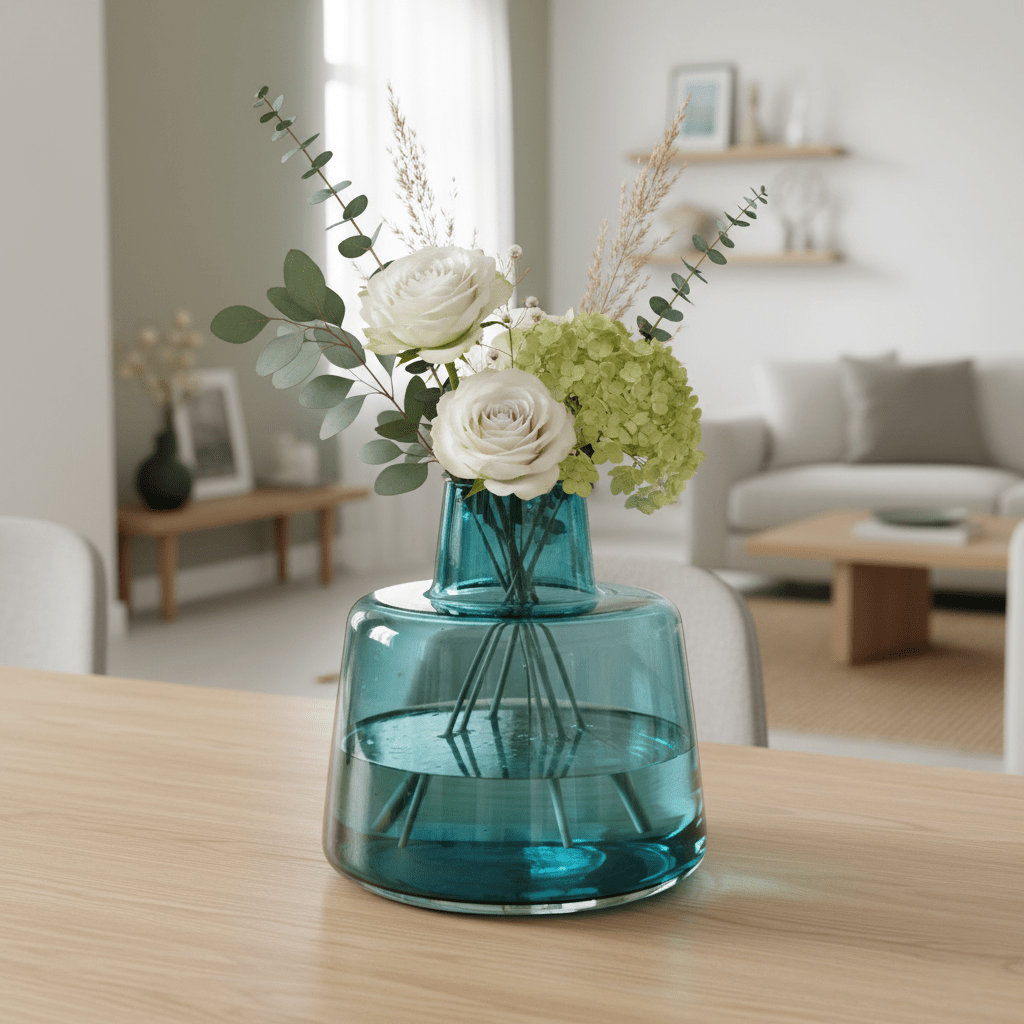 Glasvase, Dekovase aus Glas mundgeblasen Türkis Aquamarin transparent Ø 24cm x H 23 cm | Janaelle Vasen von Vase The World