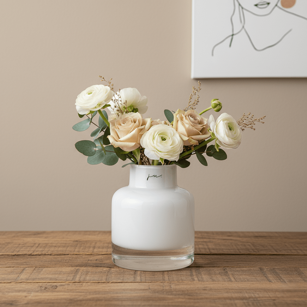 Glasvase, Dekovase aus Glas mundgeblasen weiss Zylinderform B 11.5cm x H 14cm | Frédéric Vasen von Ju.