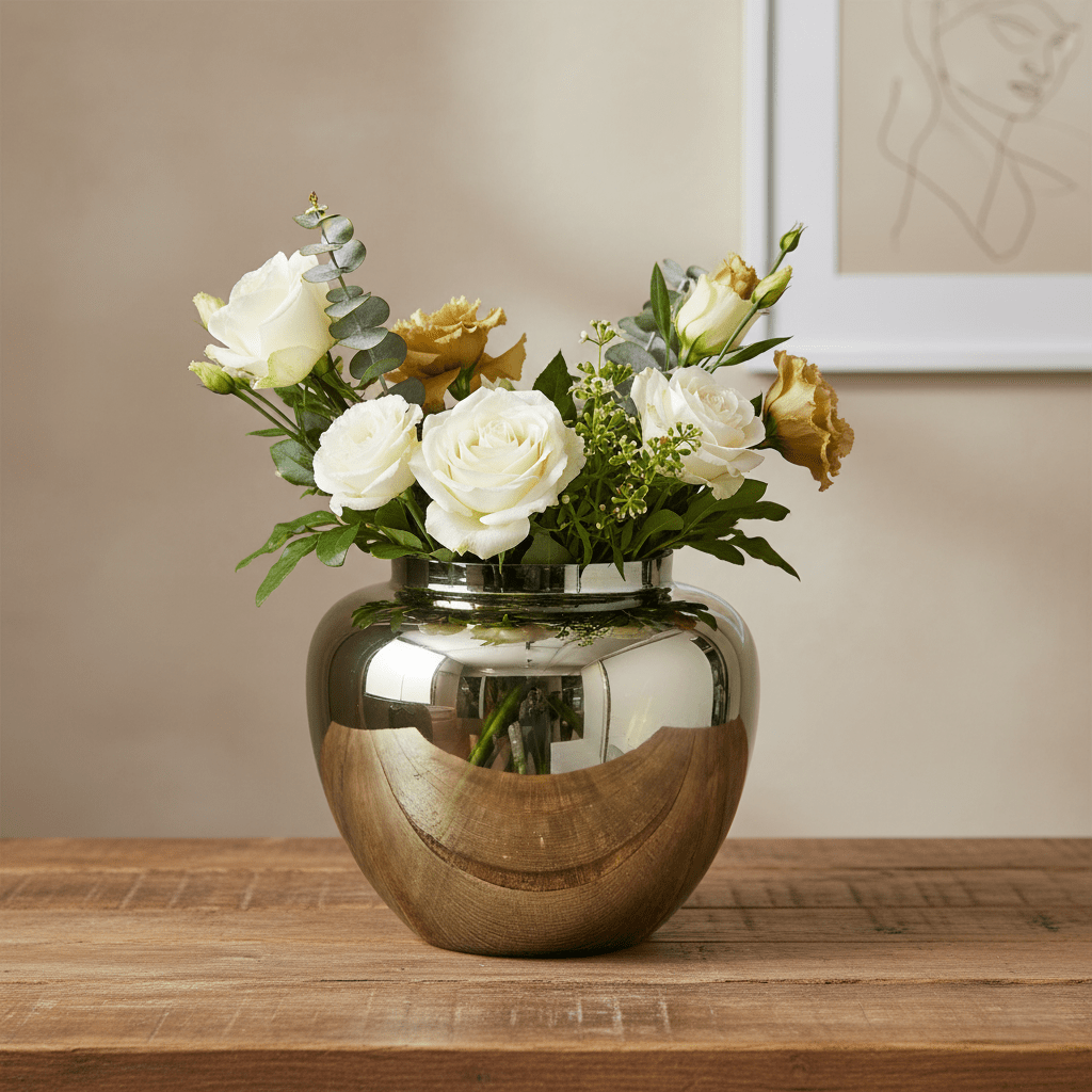 Glasvase, Dekovase aus Glas olivgrün spiegelnd glänzend B 22cm x H 20cm | Shine Vasen von Dekocandle