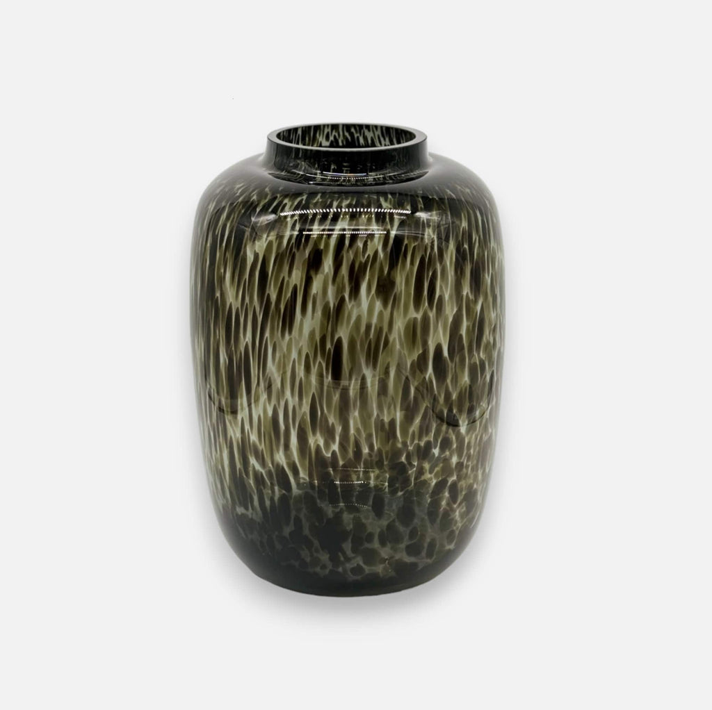 Glasvase / Dekovase aus Glas Panthermuster schwarz Ø 25cm x H 35cm | Panthér Vasen von Dekocandle