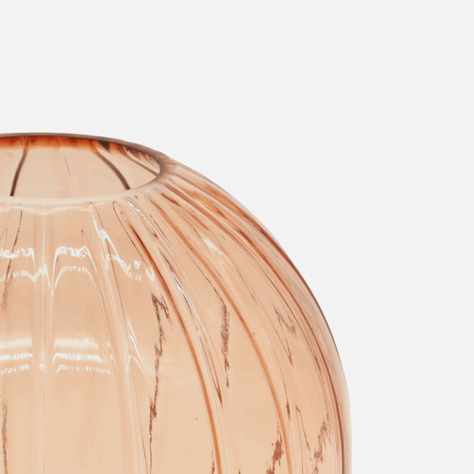 Glasvase, Dekovase aus Glas Rosa Lachs transparent Rillenmuster Ø 18cm x H 17 cm | Rondelle Vasen von Parlane