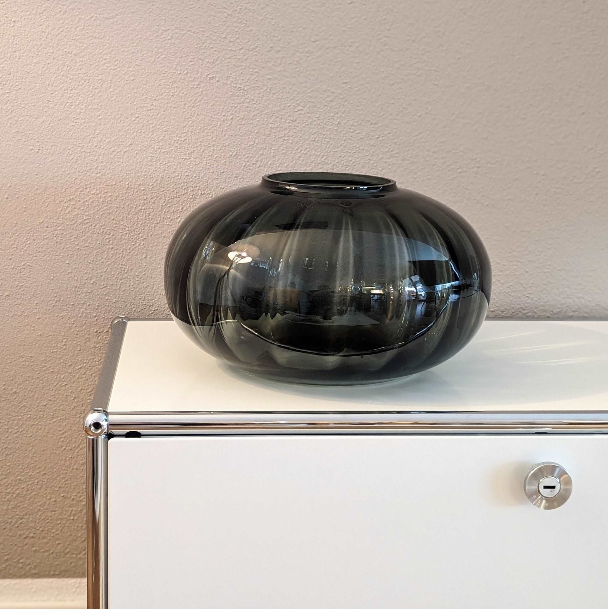 Glasvase, Dekovase aus Glas schwarz grau transparent Kürbismuster Ø 32cm x H 18.5cm | Estrelle Vasen von Dekocandle