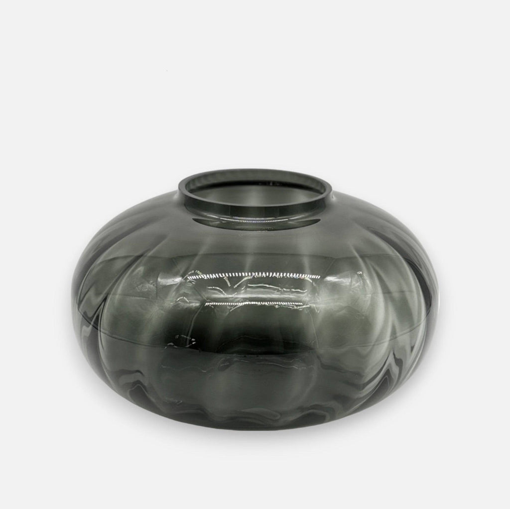 Glasvase, Dekovase aus Glas schwarz grau transparent Kürbismuster Ø 32cm x H 18.5cm | Estrelle Vasen von Dekocandle