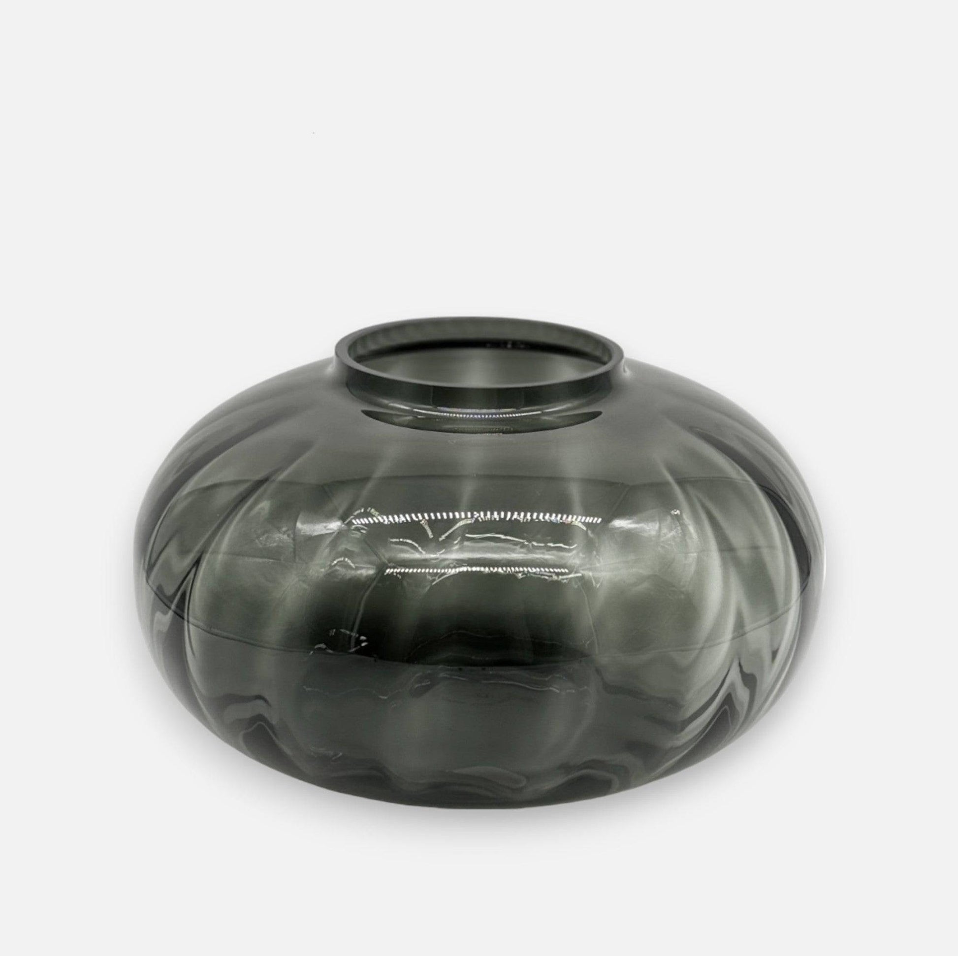 Glasvase, Dekovase aus Glas schwarz grau transparent Kürbismuster Ø 32cm x H 18.5cm | Estrelle Vasen von Dekocandle