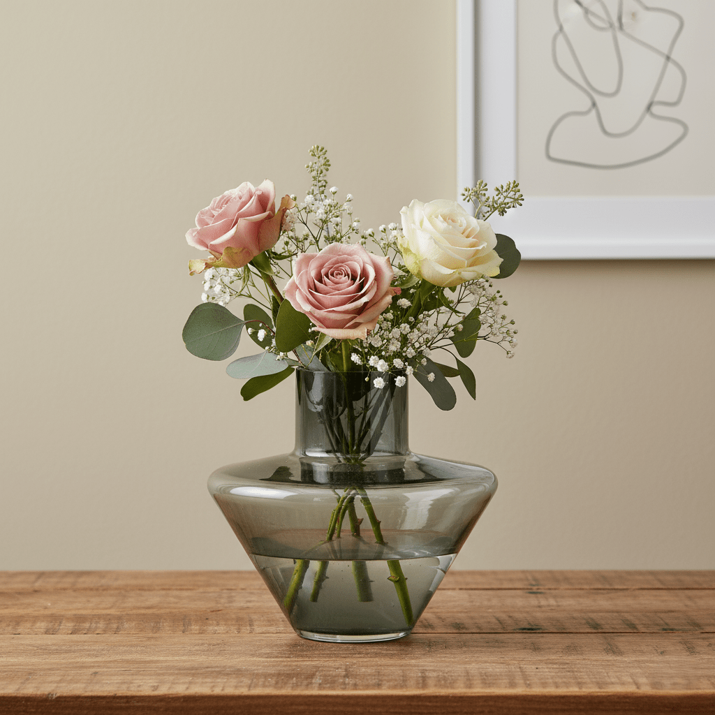 Glasvase, Dekovase aus Glas schwarz grau transparent moderne Form 21cm x H 20cm | Mystique Vasen von Parlane