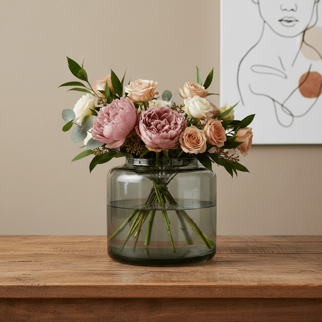 Glasvase, Dekovase aus Glas schwarz Rauchton transparent B 19cm x H 17.5cm | Jules Vasen von Dekocandle