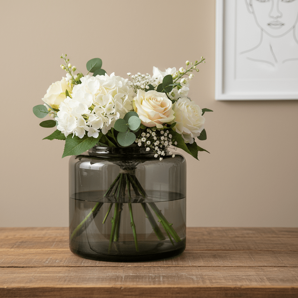 Glasvase, Dekovase aus Glas schwarz Rauchton transparent B 25cm x H 22cm | Jules Vasen von Dekocandle