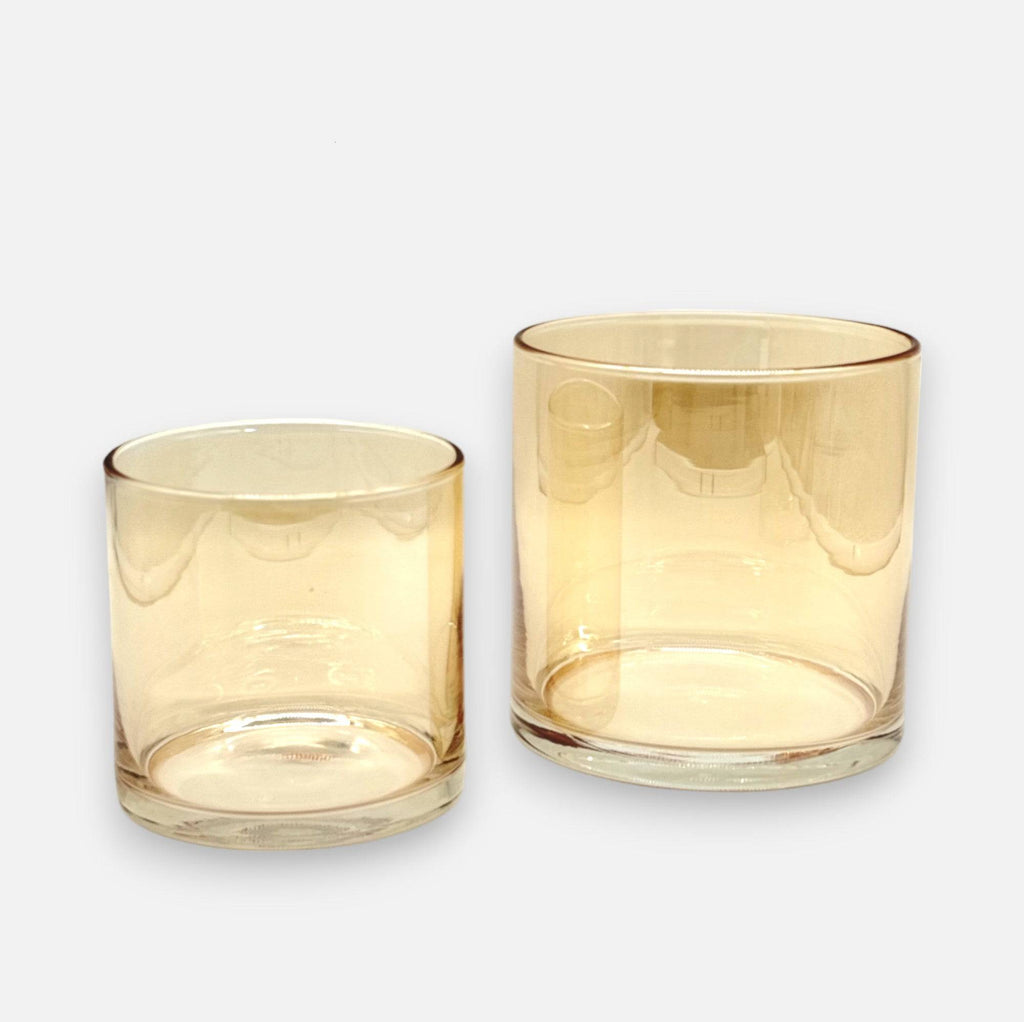 Glasvase, Dekovase aus Glas, Windlicht in Zylinderform, transparent, amberfarben, Ø 15 cm × H 15 cm – von Dekocandle