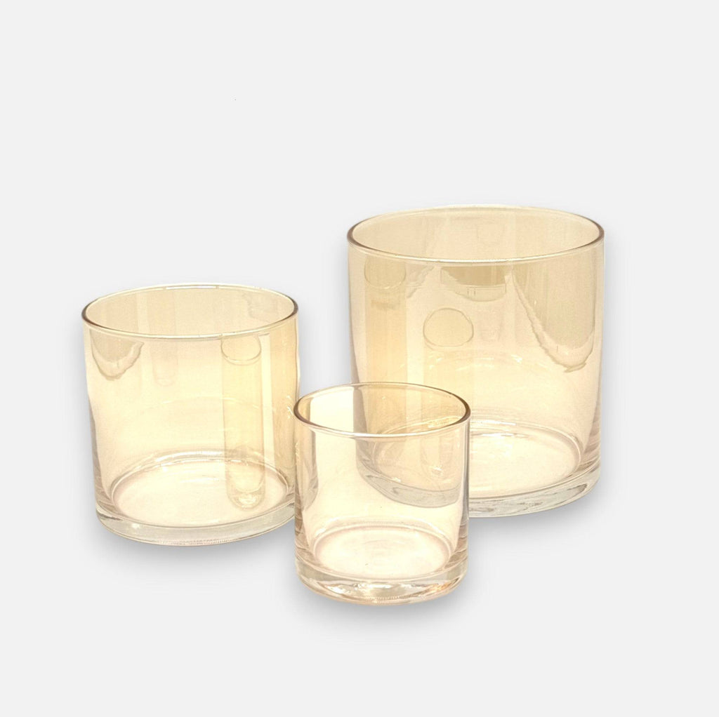 Glasvase, Dekovase aus Glas, Windlicht in Zylinderform, transparent, amberfarben, Ø 15 cm × H 15 cm – von Dekocandle