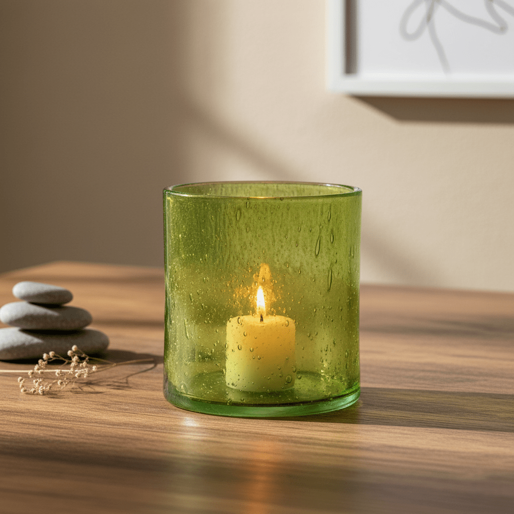 Glasvase, Dekovase aus Glas, Windlicht grün transparent Luftbläschen Zylinderform Ø 14cm x 15cm | Felice Vasen von Dekocandle