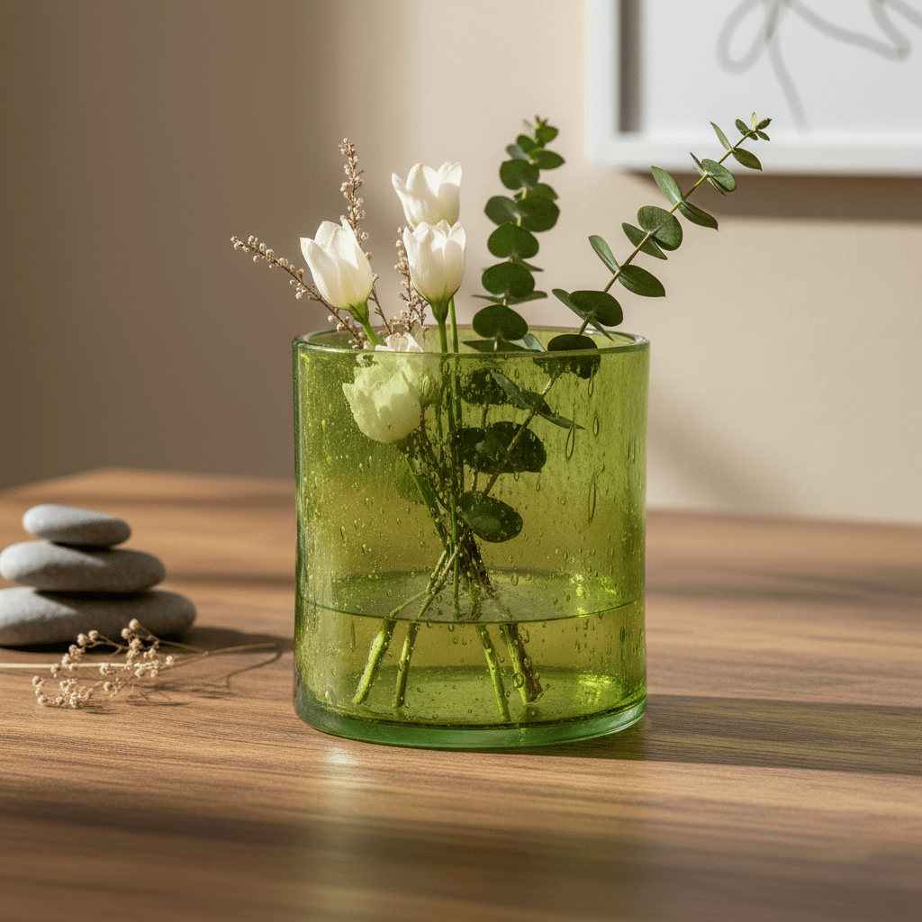 Glasvase, Dekovase aus Glas, Windlicht grün transparent Luftbläschen Zylinderform Ø 14cm x 15cm | Felice Vasen von Dekocandle