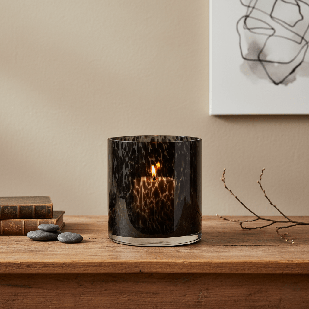 Glasvase, Dekovase aus Glas / Windlicht Muster schwarz marmoriert Ø 15cm x H 15cm | Panthéon Vasen von Dekocandle