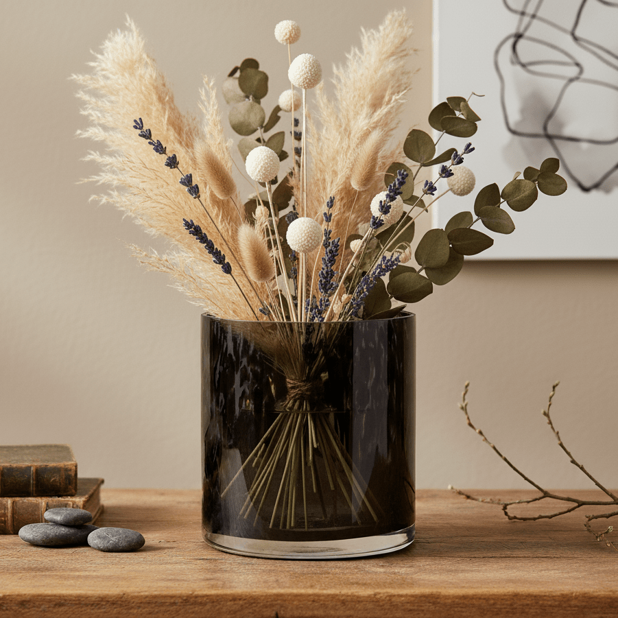 Glasvase, Dekovase aus Glas / Windlicht Muster schwarz marmoriert Ø 15cm x H 15cm | Panthéon Vasen von Dekocandle