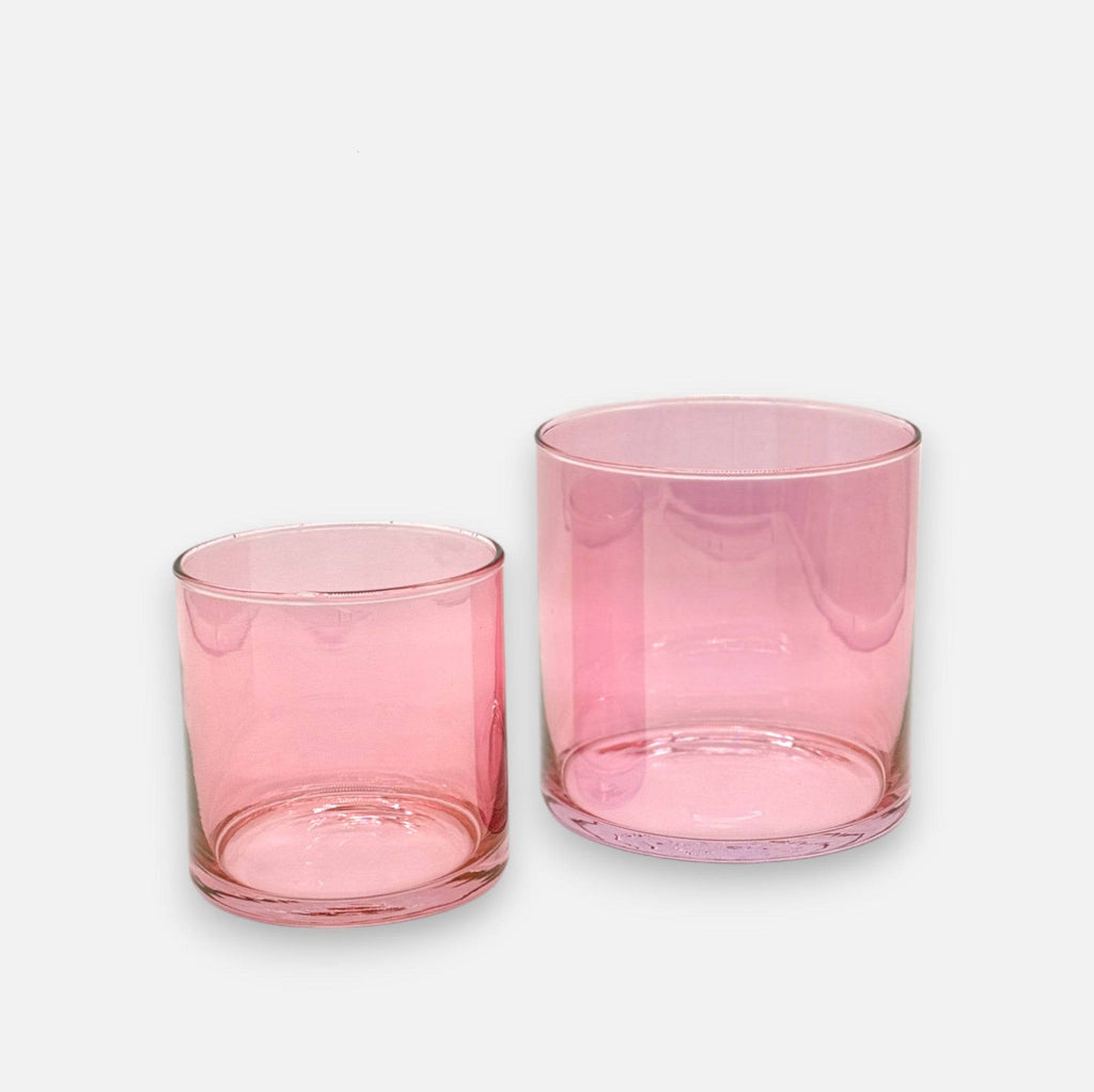 Glasvase, Dekovase aus Glas, Windlicht pink rosa transparent Zylinderform Ø 15cm x H 15cm | Caroline Vasen von Dekocandle