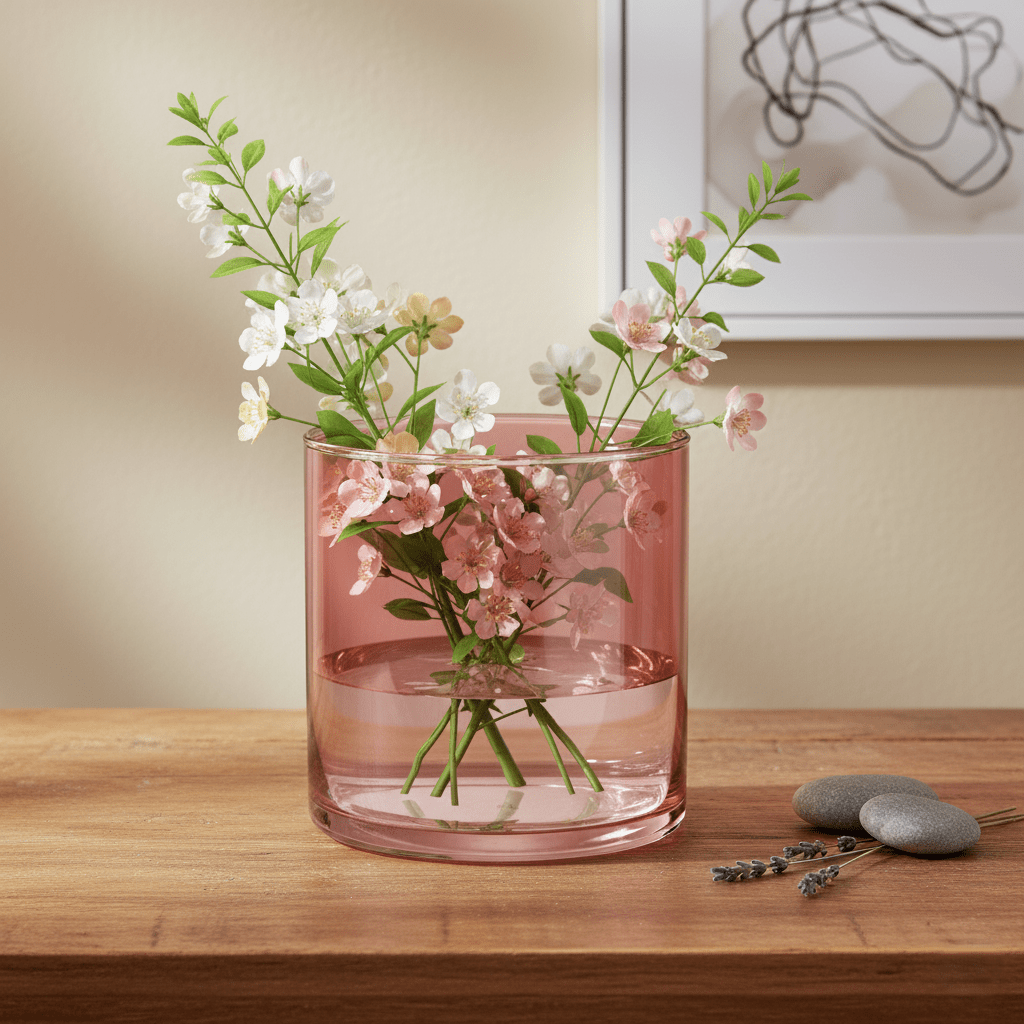 Glasvase, Dekovase aus Glas, Windlicht pink rosa transparent Zylinderform Ø 15cm x H 15cm | Caroline Vasen von Dekocandle