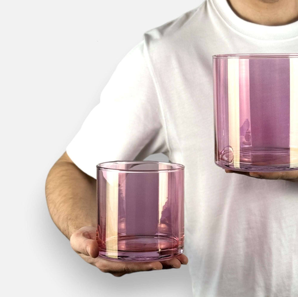 Glasvase, Dekovase aus Glas, Windlicht pink rosa transparent Zylinderform Ø 15cm x H 15cm | Caroline Vasen von Dekocandle