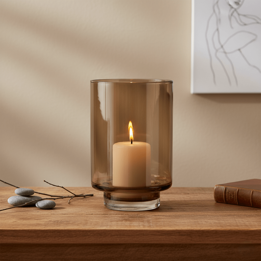 Glasvase, Dekovase aus Glas, Windlicht in Zylinderform, transparent taupe-braun, Ø 14 cm × H 21 cm – von Vase The World