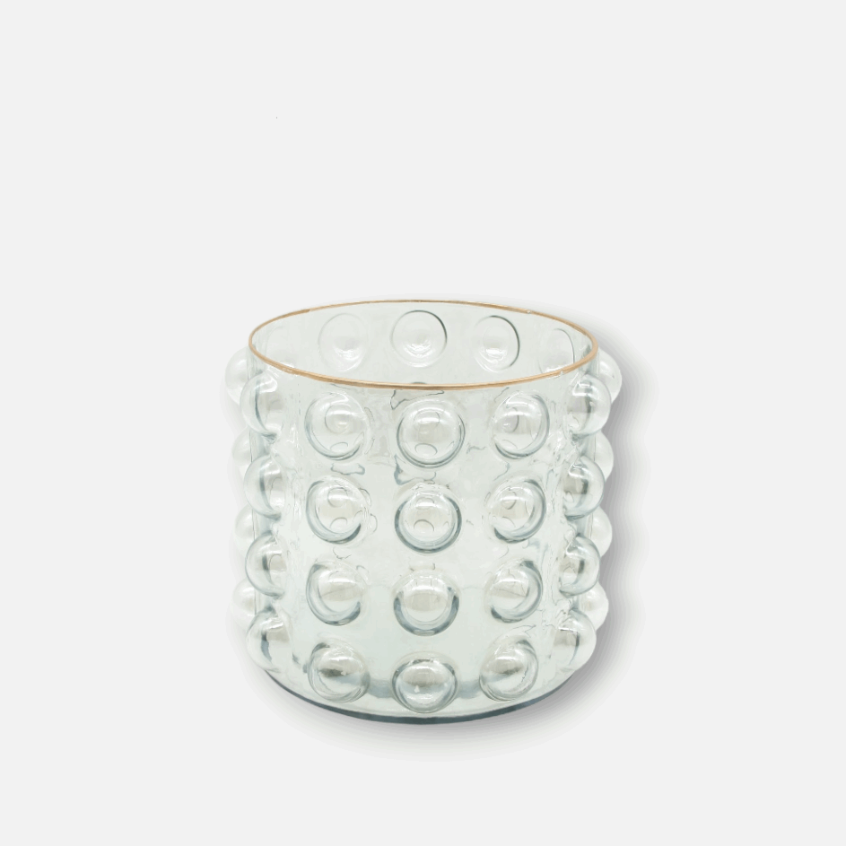 Glasvase, Dekovase aus Klarglas Noppen Blasen Goldrand B 21cm x H 18cm | Ange Petite Vasen von Parlane