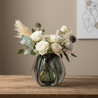Glasvase, Dekovase Vase aus Glas in Form einer Tulpenblüte schwarz kurz Ø 24.5cm x H 22cm | Murielle