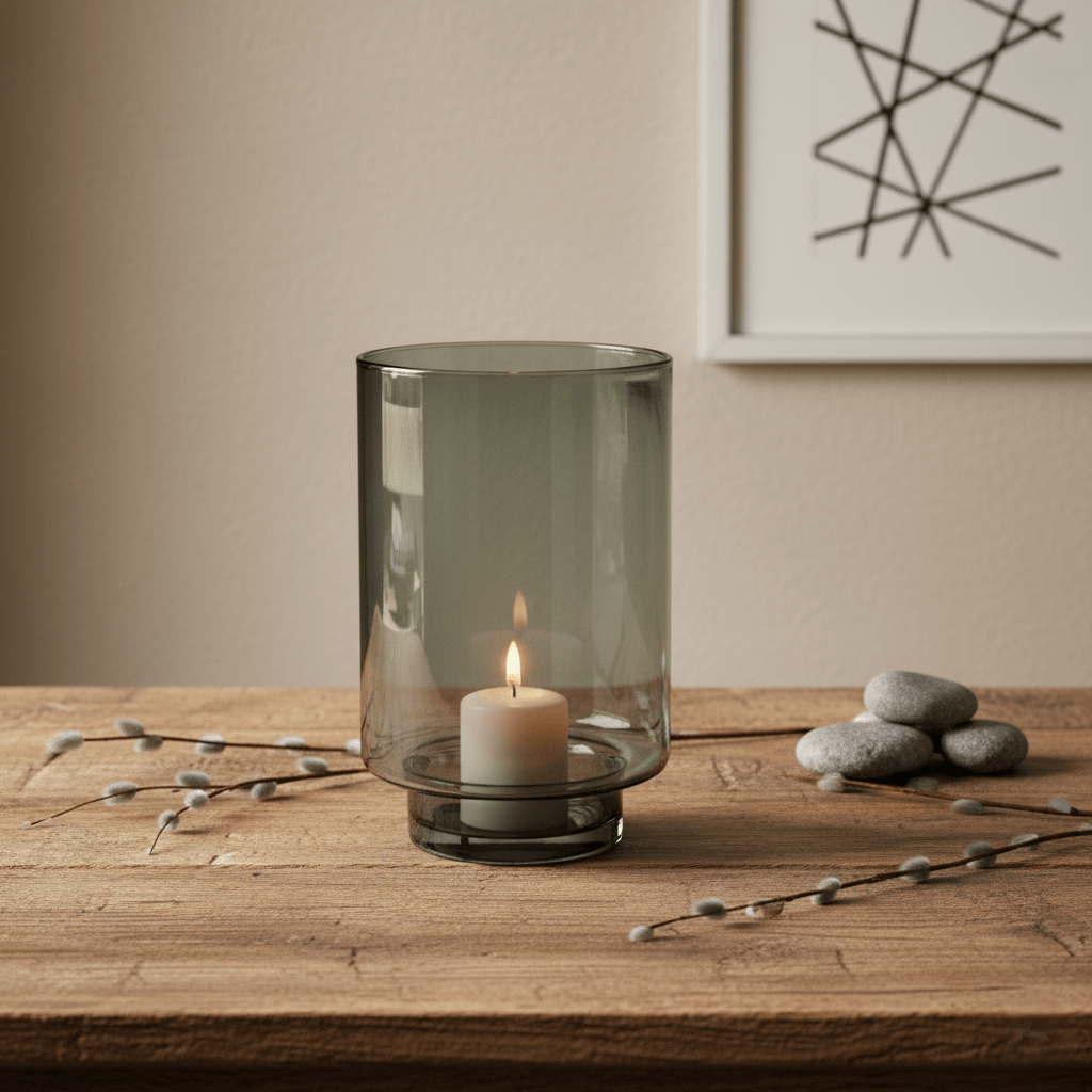 Glasvase, Dekovase aus Glas, Windlicht in Zylinderform, transparent schwarz-grau, Ø 14 cm × H 21 cm – von Vase The World