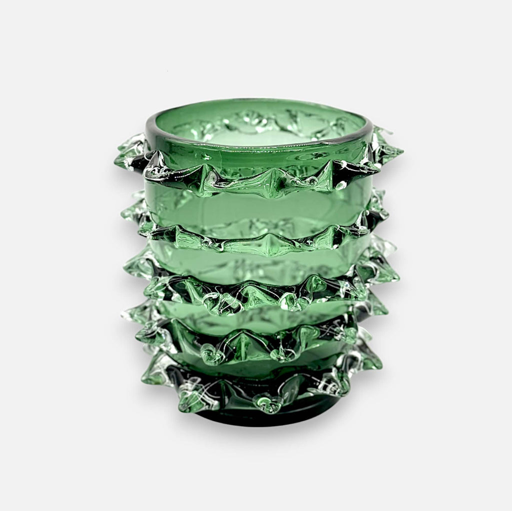 Glasvase mit Stacheln mundgeblasen grün mit Kiwano Stachelmuster Ø 21cm x H 23cm | Kiwano Vasen von EDG