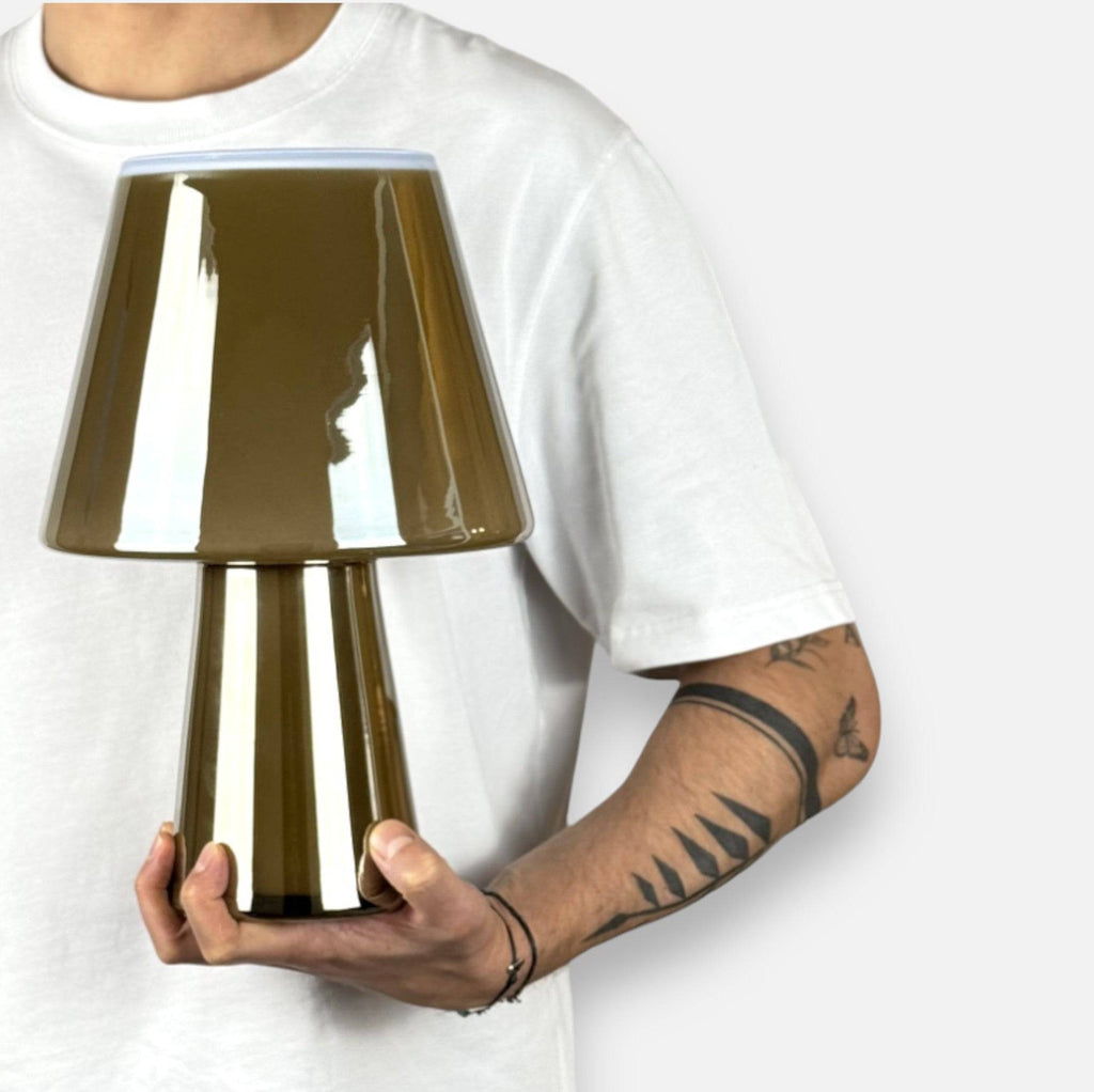 Glasvase, Vase aus Glas in Lampenform Taupe / Gold Ø 21.5cm x 32cm Dekoration von Dekocandle