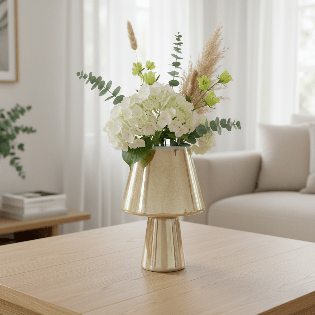 Glasvase, Vase aus Glas in Lampenform Taupe / Gold Ø 21.5cm x 32cm Dekoration von Dekocandle