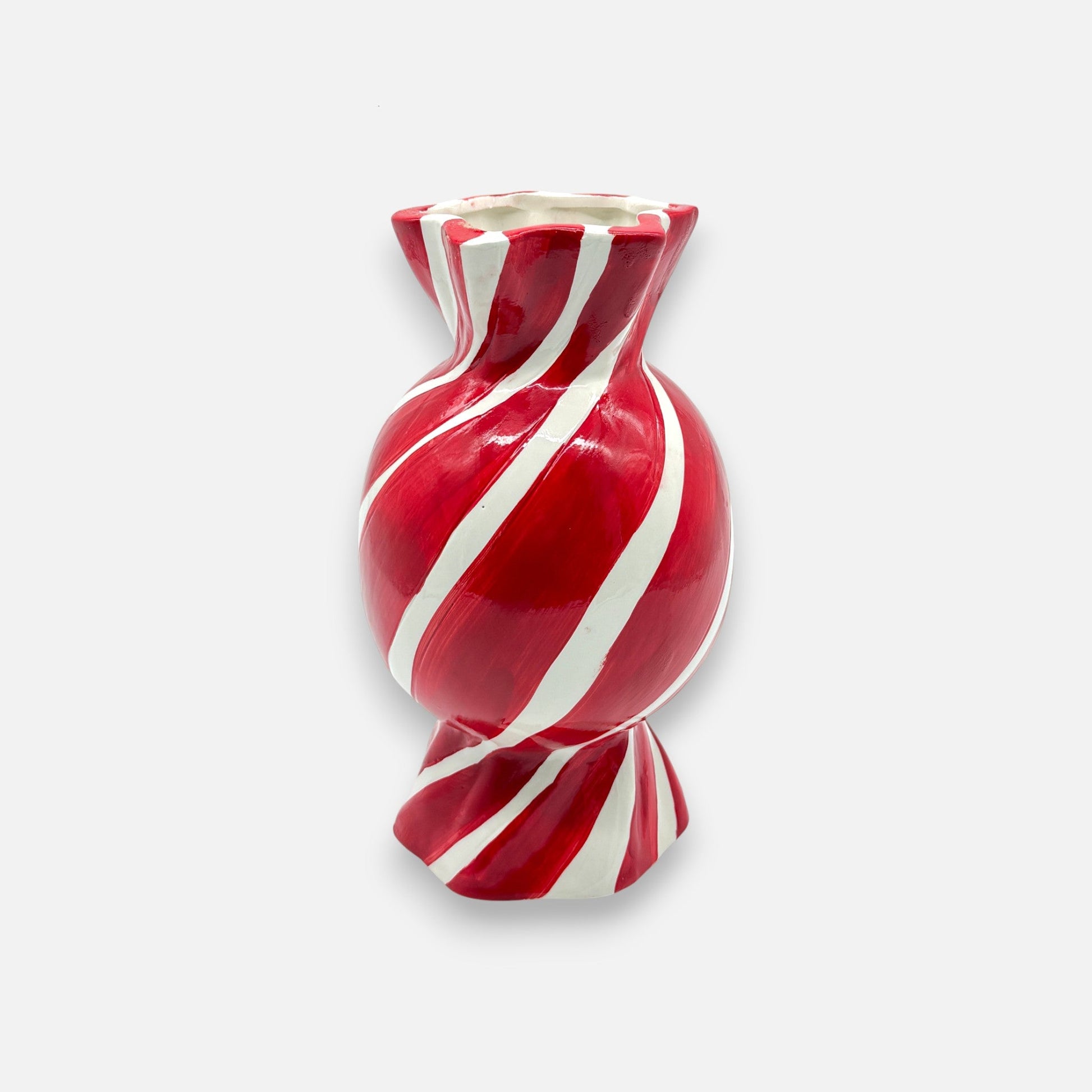 Handbemalte Vase aus Keramik in Bonbon - Form Rot - Weiss, H 25cm, Weihnachtsvase Deko Vasen von Duif