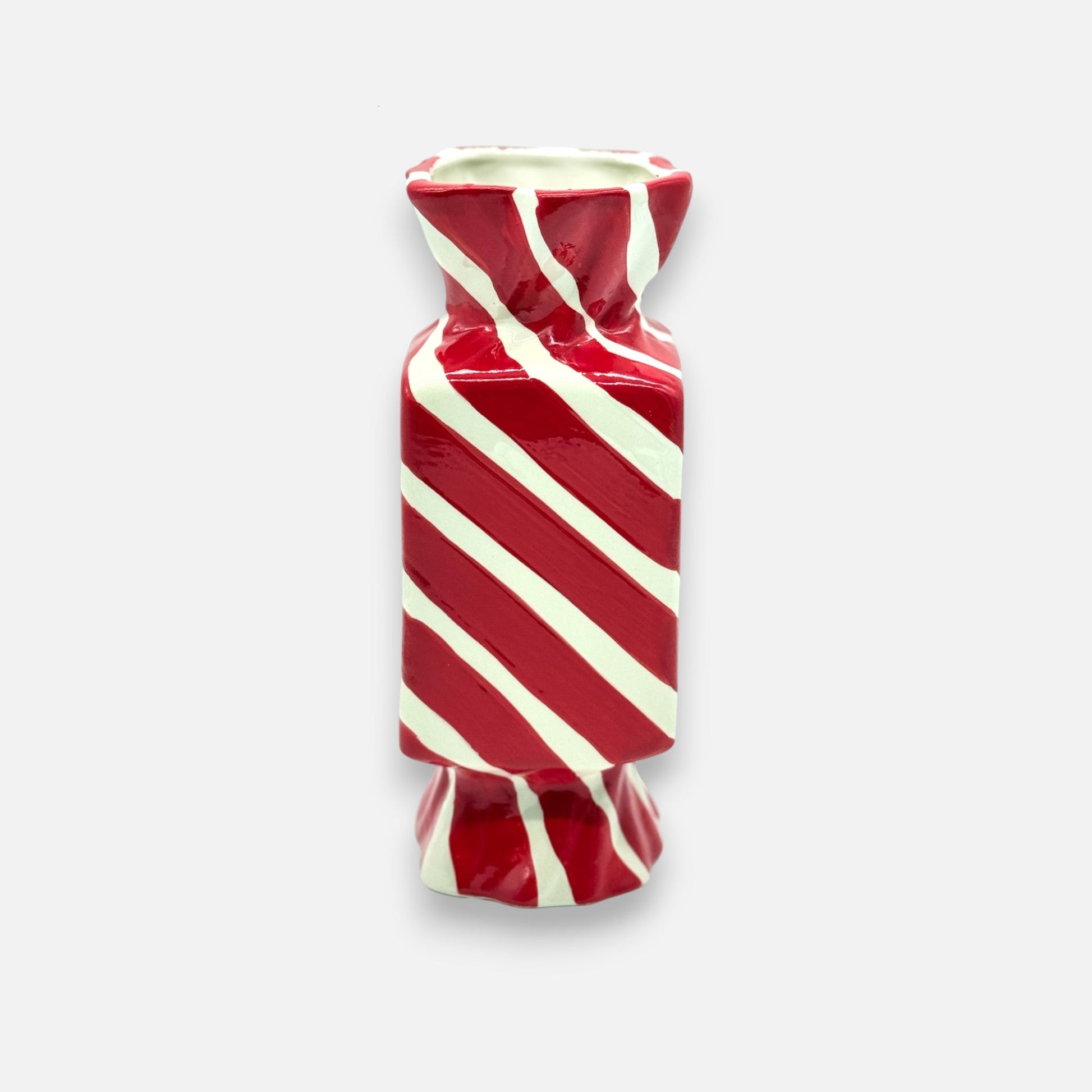 Handbemalte Vase aus Keramik in Bonbon - Form Rot Weiss, H 25cm, Weihnachtsvase Deko Vasen von Duif