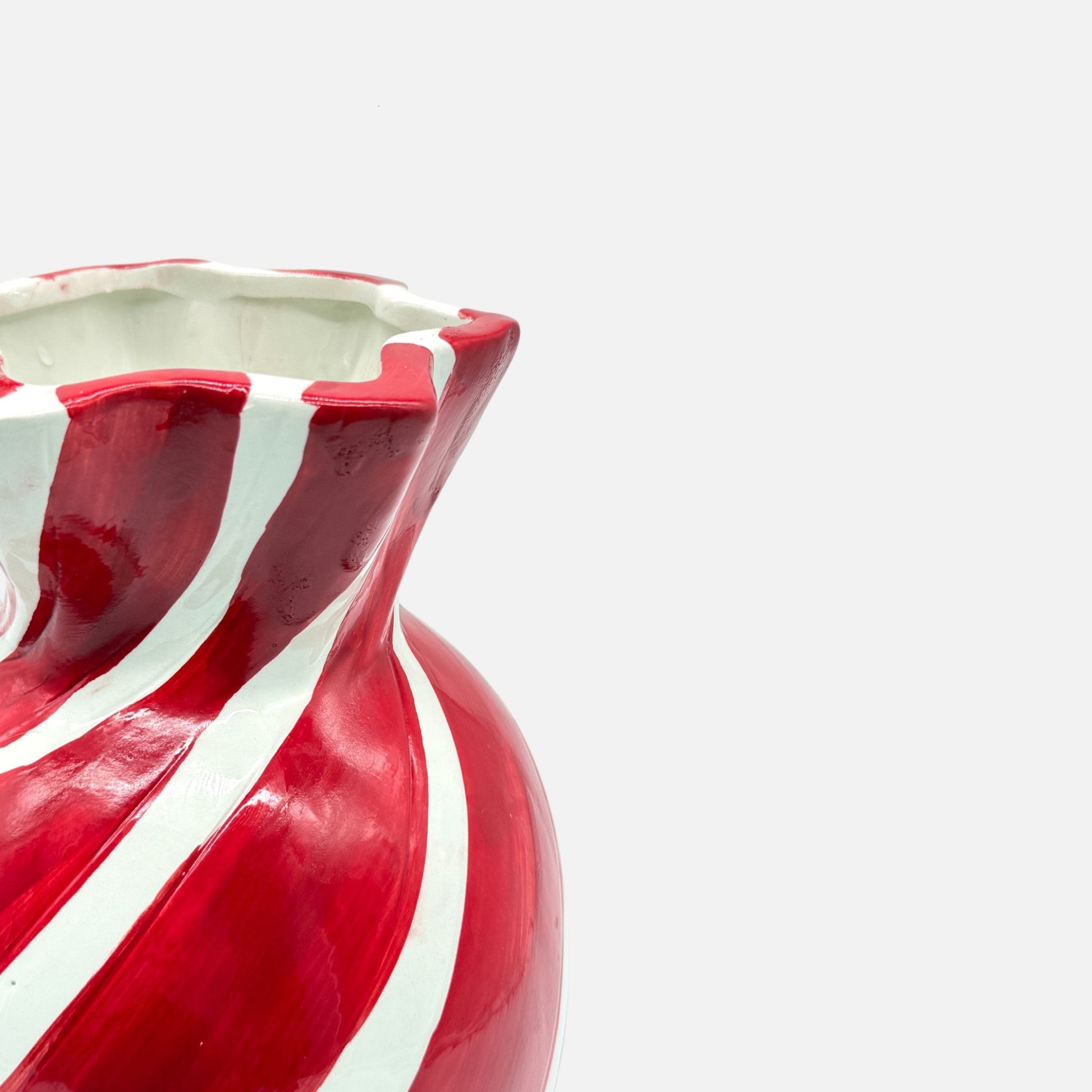 Handbemalte Vase aus Keramik in Bonbon - Form Rot - Weiss, H 25cm, Weihnachtsvase Deko Vasen von Duif