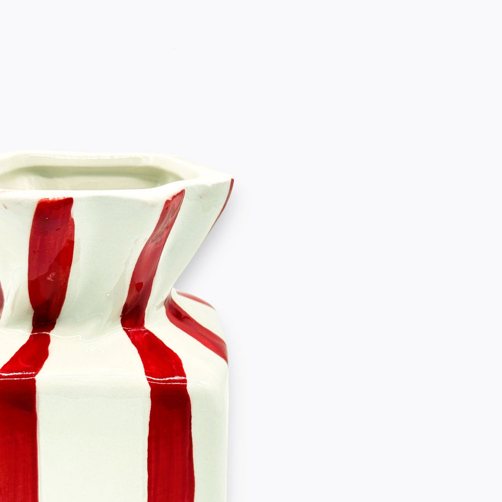 Handbemalte Vase aus Keramik in Bonbon - Form Weiss Rot, H 20cm, Weihnachtsvase Deko Vasen von Duif