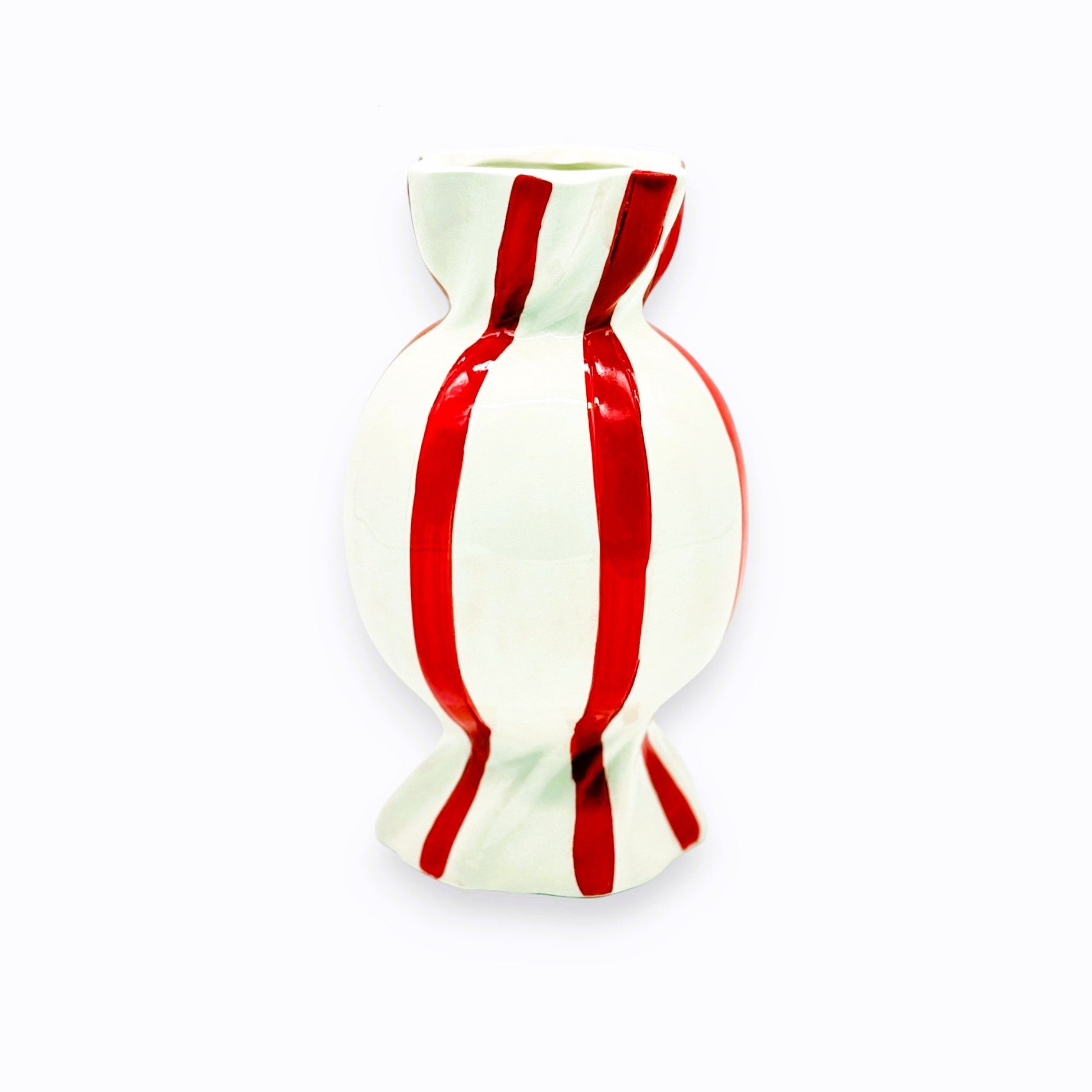 Handbemalte Vase aus Keramik in Bonbon - Form Weiss - Rot, H 20cm, Weihnachtsvase Deko Vasen von Duif