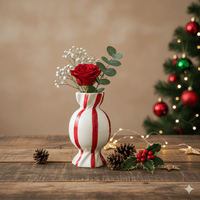 Vase Keramik Bonbonform rund weiss rot handbemalt Weihnachten H20cm