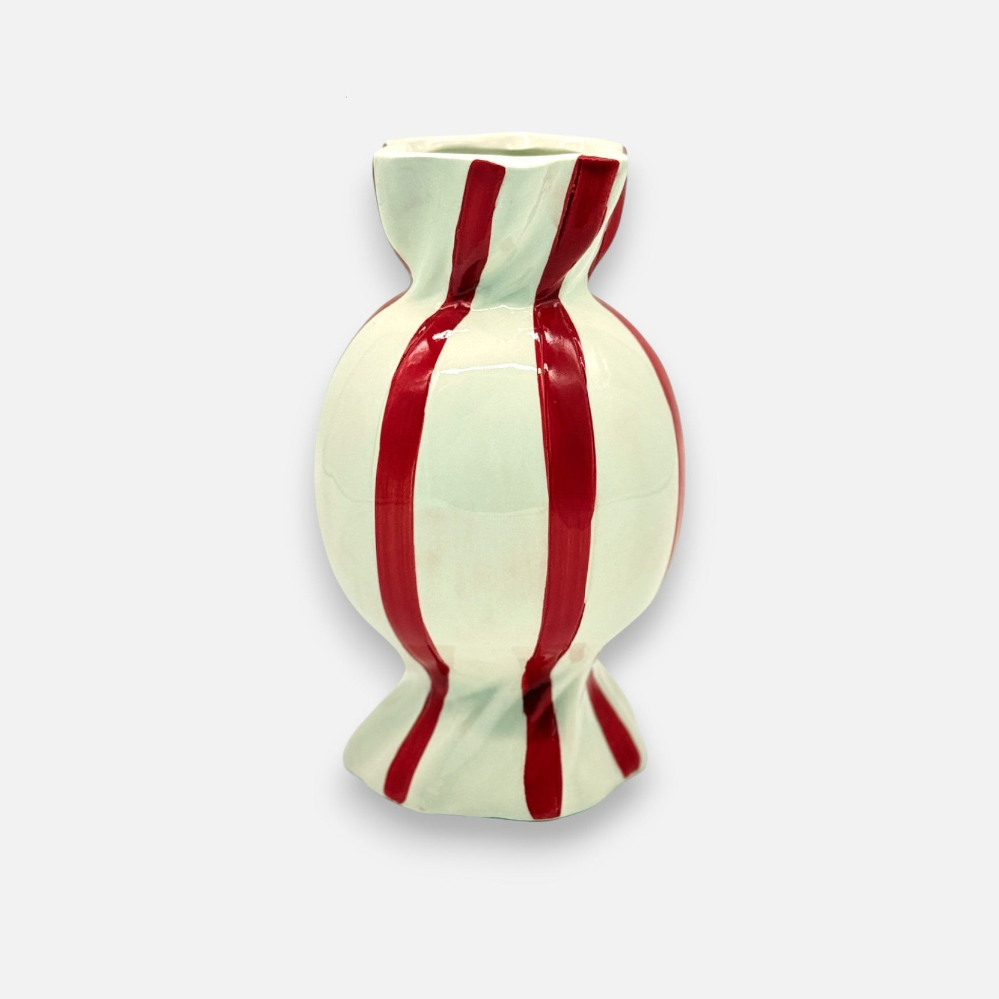 Handbemalte Vase aus Keramik in Bonbon - Form Weiss - Rot, H 20cm, Weihnachtsvase Deko Vasen von Duif