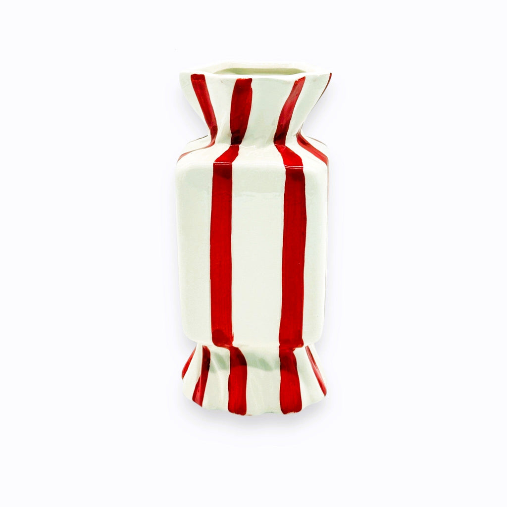 Handbemalte Vase aus Keramik in Bonbon - Form Weiss Rot, H 20cm, Weihnachtsvase Deko Vasen von Duif