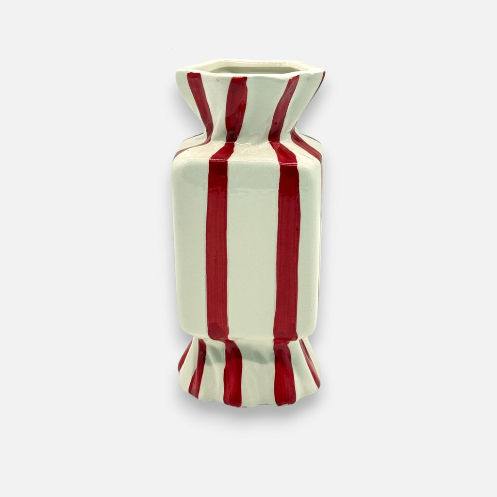 Handbemalte Vase aus Keramik in Bonbon - Form Weiss Rot, H 20cm, Weihnachtsvase Deko Vasen von Duif