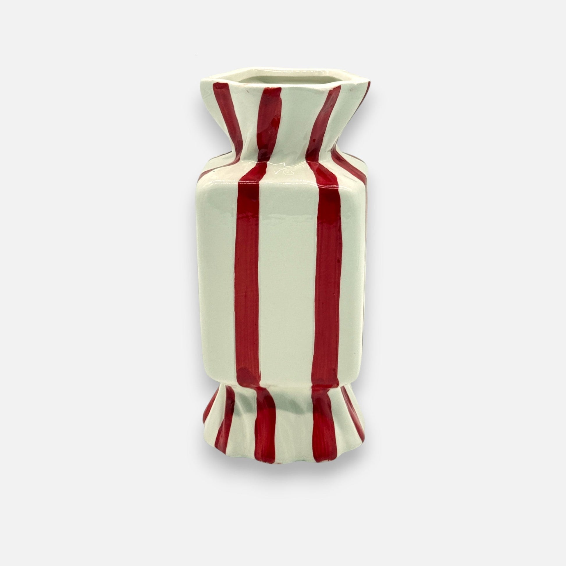 Handbemalte Vase aus Keramik in Bonbon - Form Weiss Rot, H 20cm, Weihnachtsvase Deko Vasen von Duif